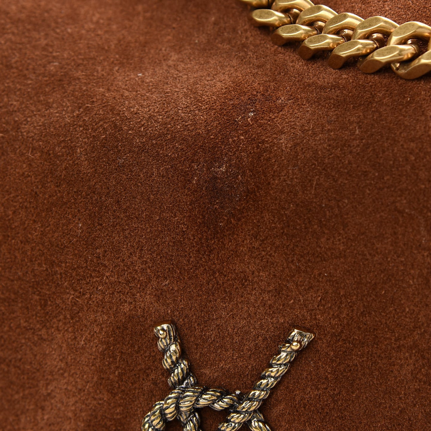 Suede Braided Monogram Large Kate Satchel Brown