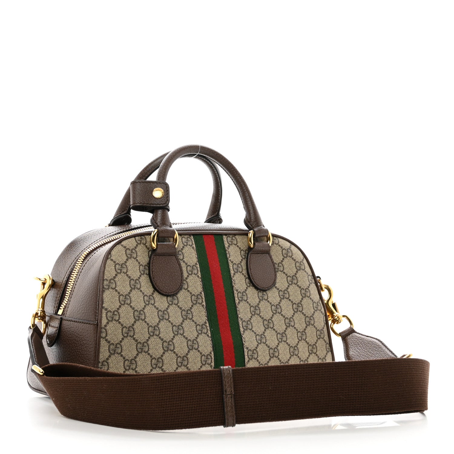 Gucci GG Supreme Monogram Textured Dollar Calfskin Web Medium Ophidia Top Handle Bowler Bag Beige Ebony New Acero 3 of 10