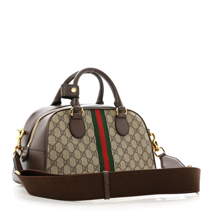 Gucci GG Supreme Monogram Textured Dollar Calfskin Web Medium Ophidia Top Handle Bowler Bag Beige Ebony New Acero 3 of 10