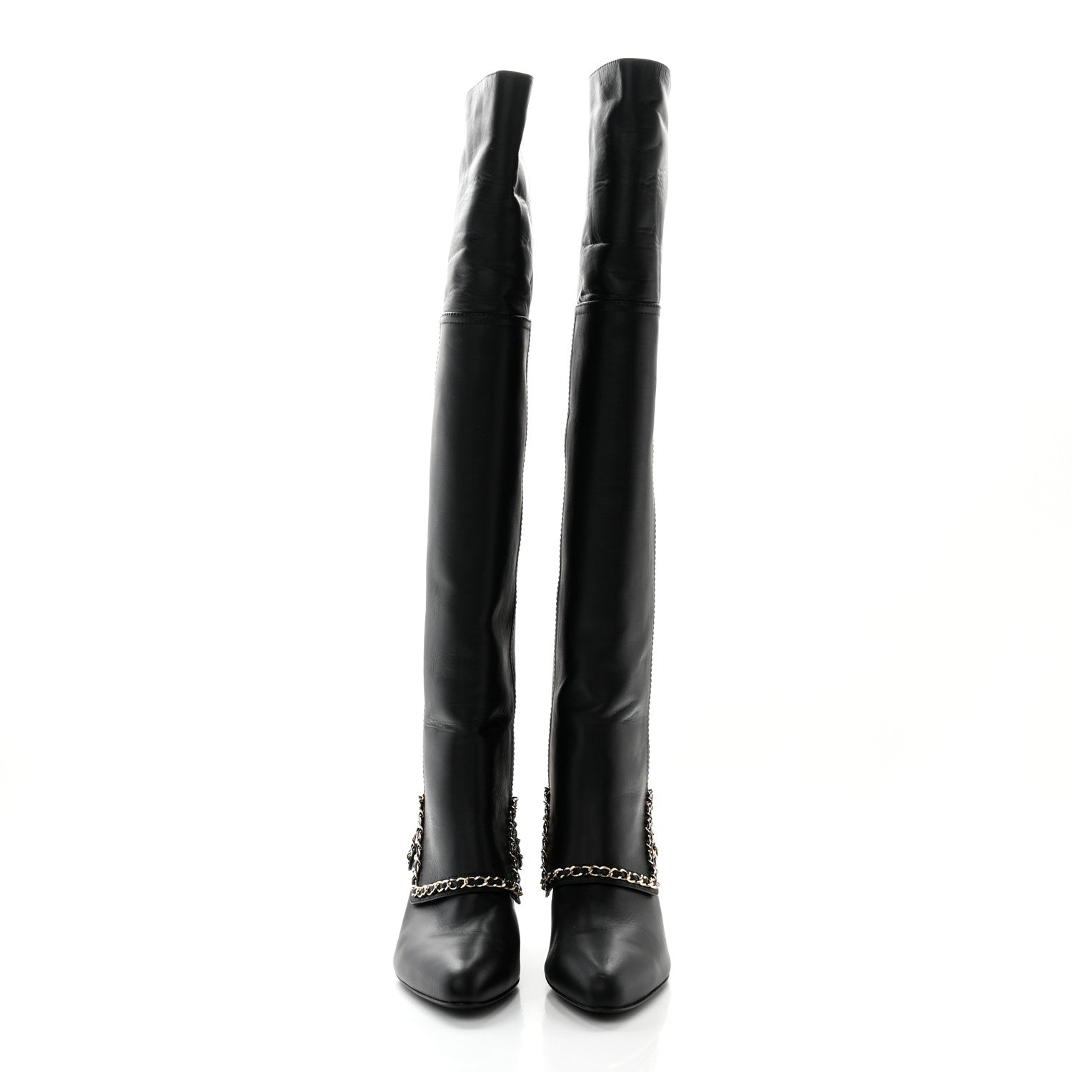 Chanel Calfskin Knee High Chain Boots 39 Black 2 of 18