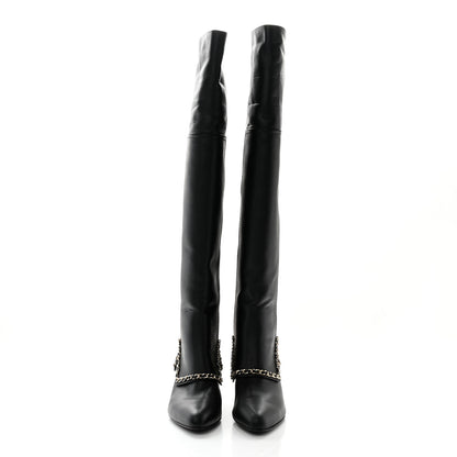 Chanel Calfskin Knee High Chain Boots 39 Black 2 of 18