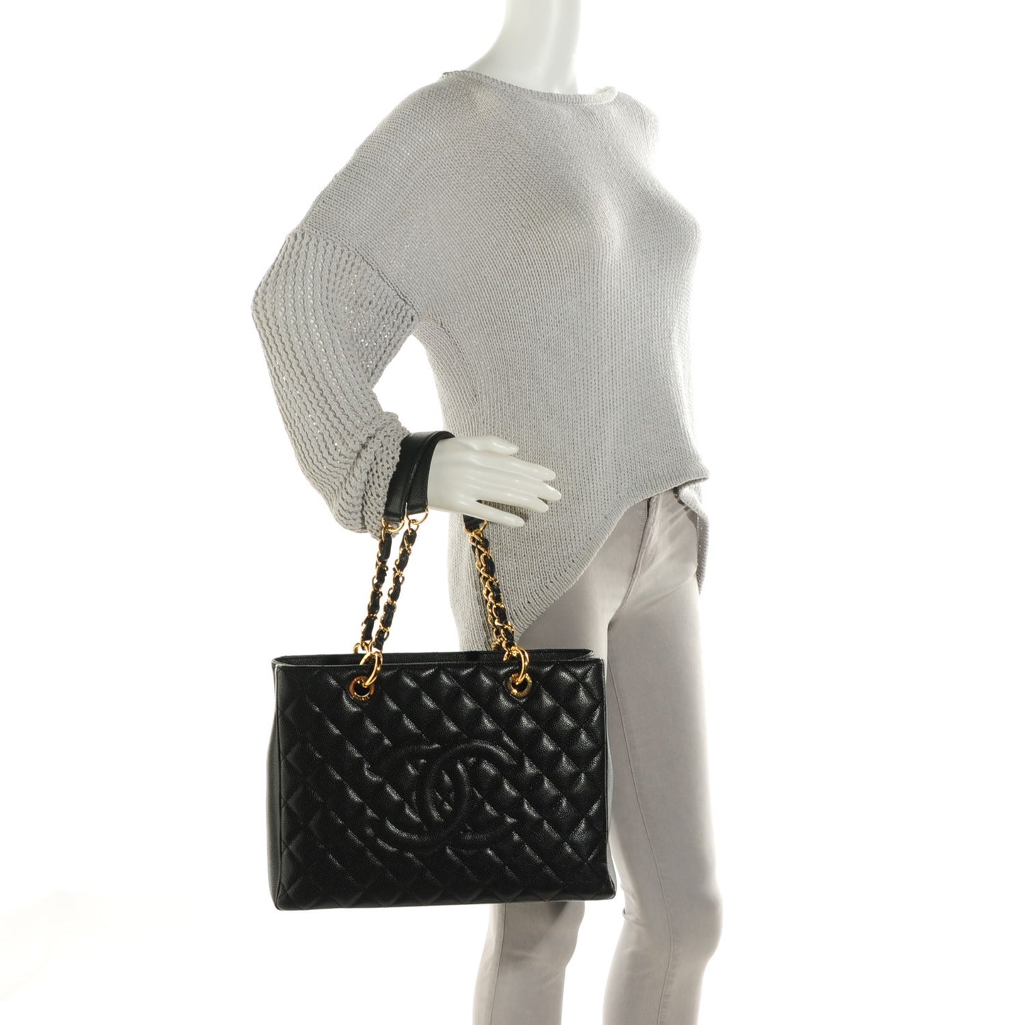Caviar Quilted Grand Shopping Tote GST Black