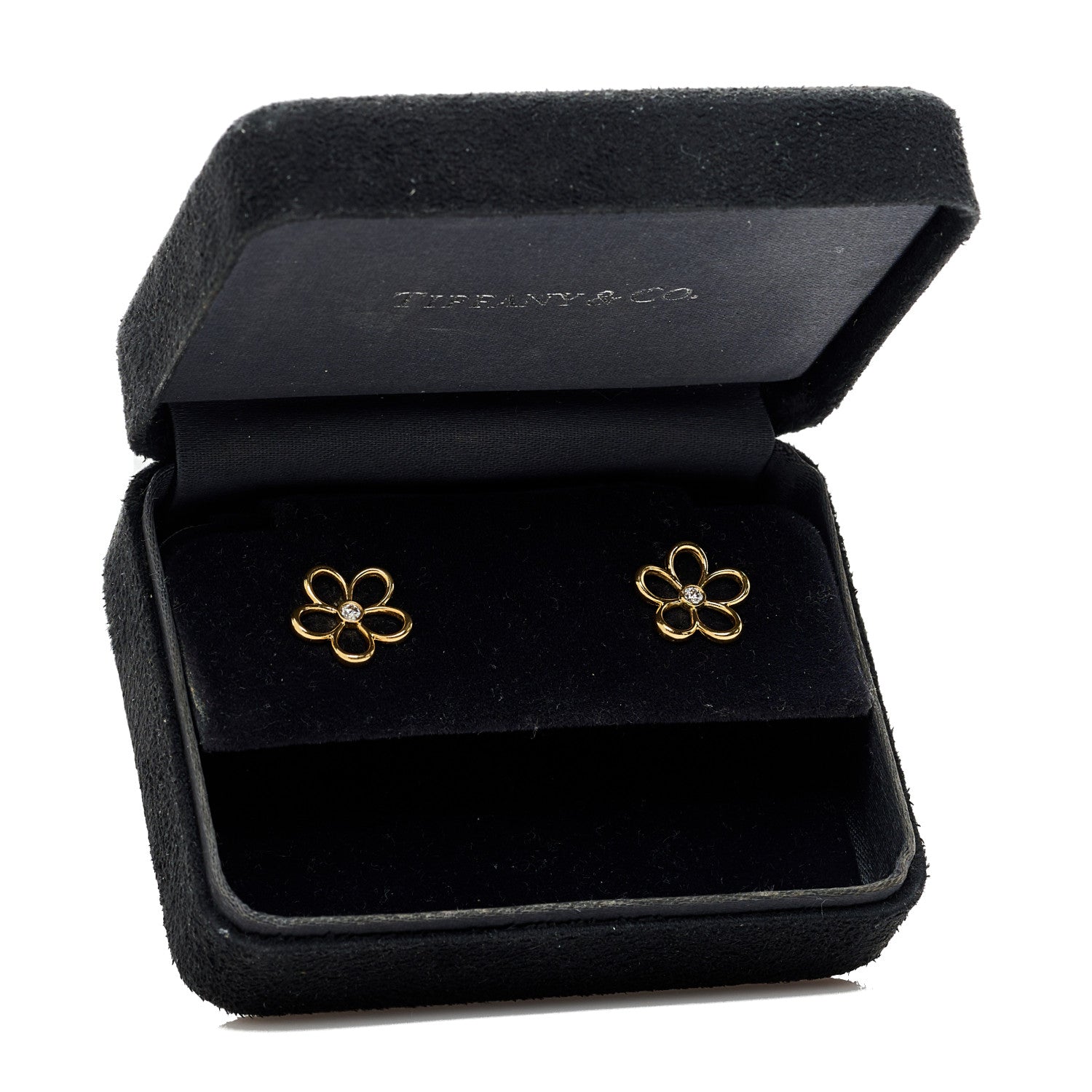Tiffany 18K Yellow Gold Diamond Small Open Flower Earrings 5 of 5