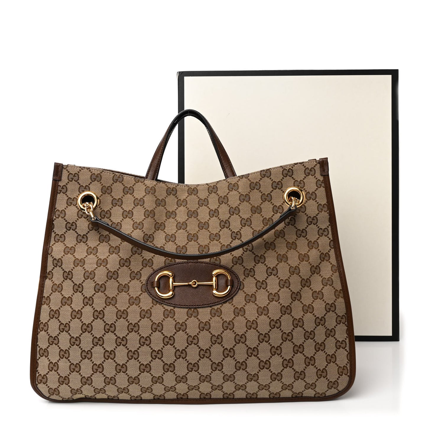 Monogram Calfskin Large Horsebit 1955 Tote Bag Beige Brown Sugar