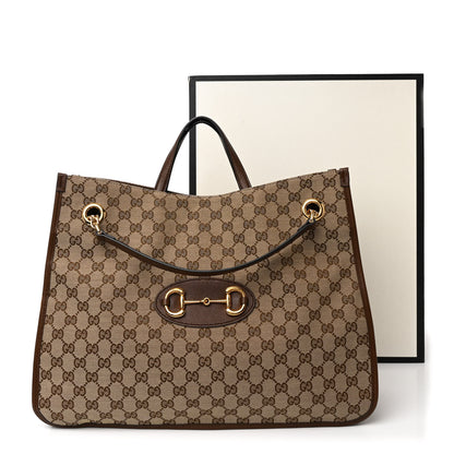 Gucci Monogram Calfskin Large Horsebit 1955 Tote Bag Beige Brown Sugar 11 of 11