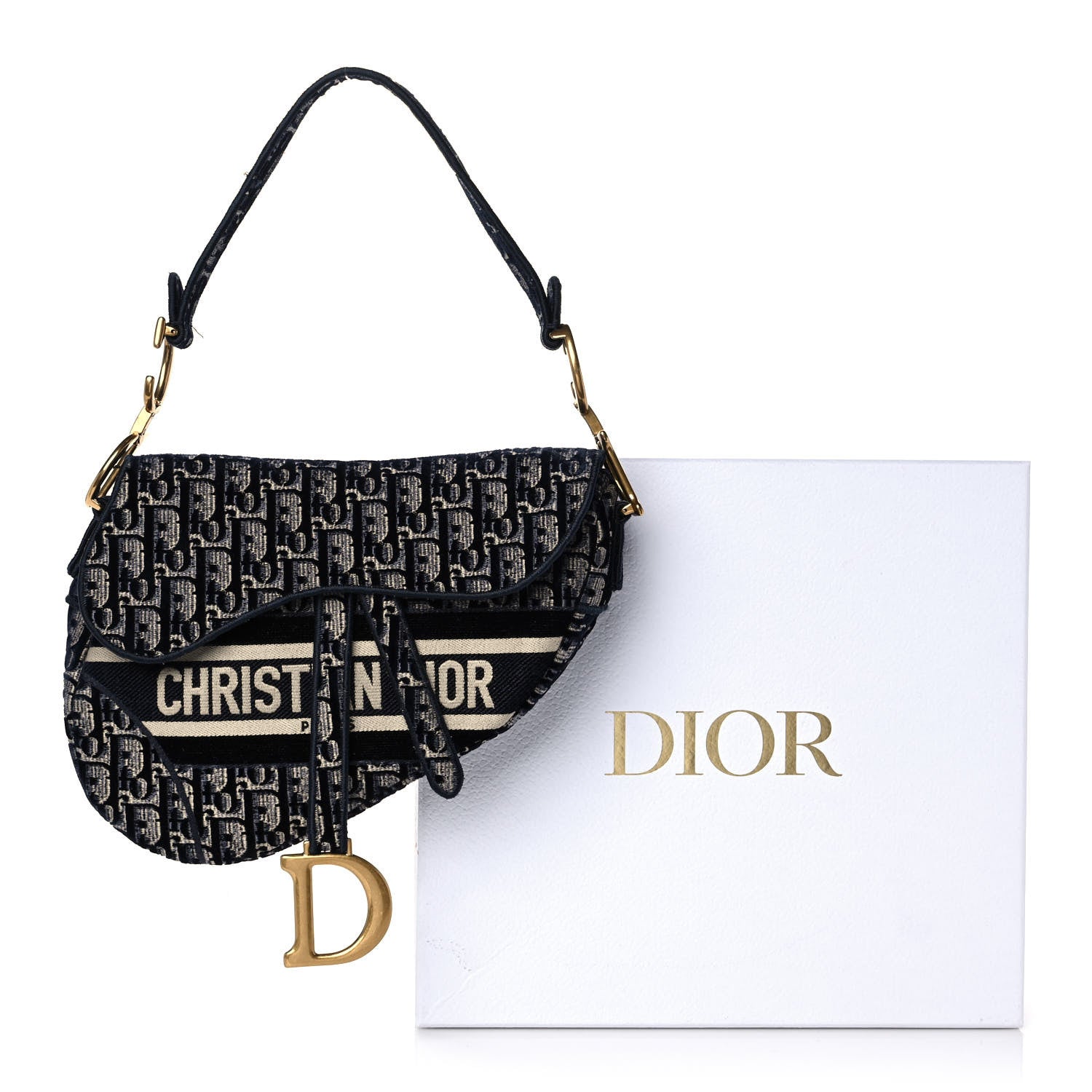 Christian Dior Oblique Embroidered Saddle Bag Blue 14 of 14