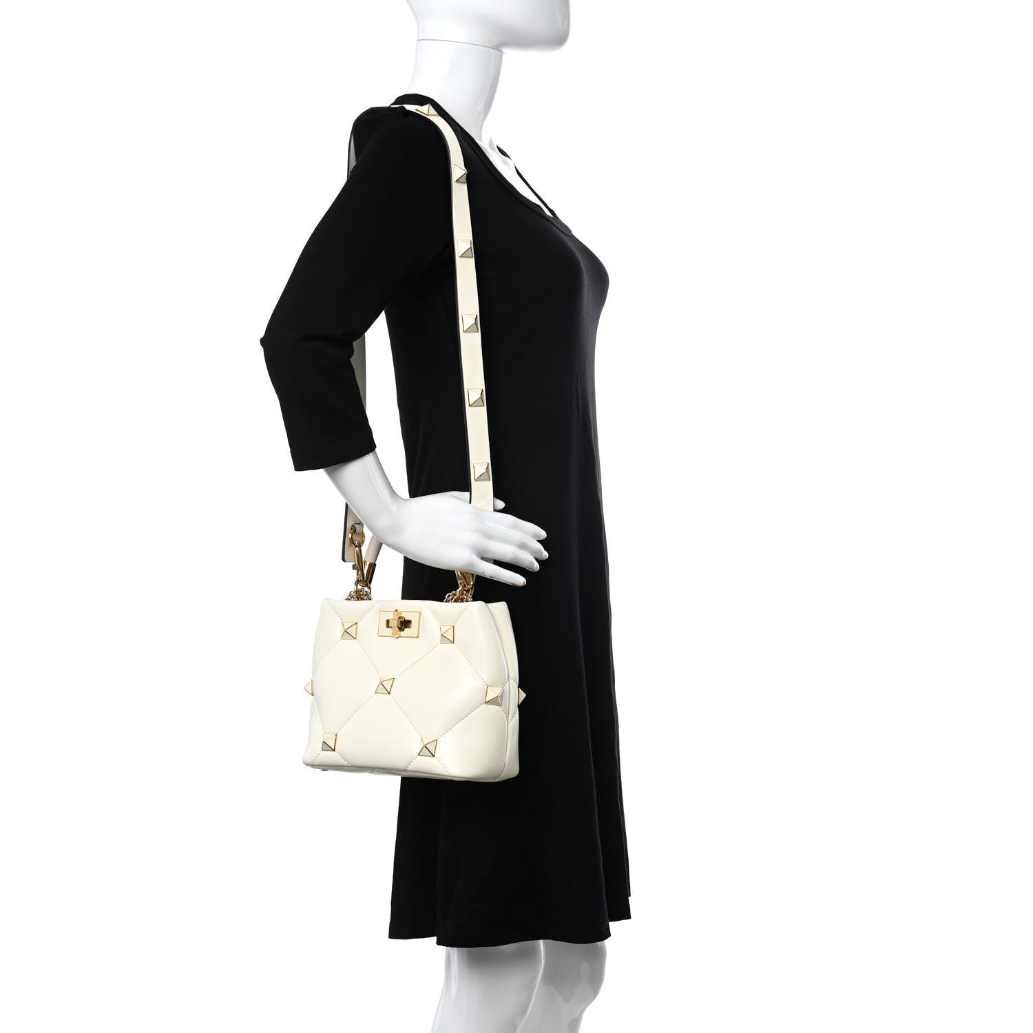 Valentino Garavani Nappa Enamel Small Roman Stud The Handle Bag Ivory 2 of 9