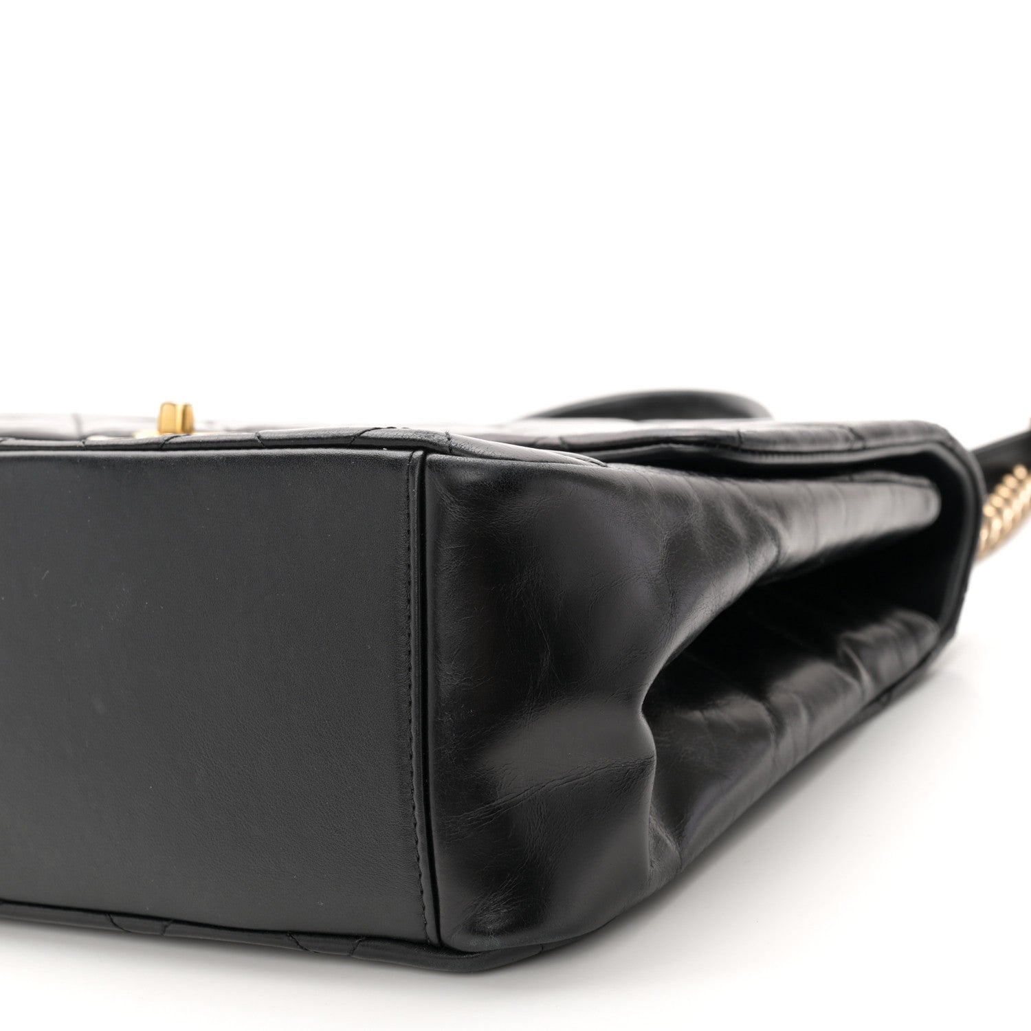 Chanel Calfskin Quilted Large Gold Bar Top Handle Flap Black 10 of 10