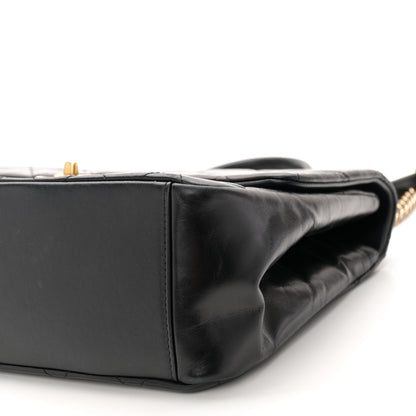 Chanel Calfskin Quilted Large Gold Bar Top Handle Flap Black 10 of 10