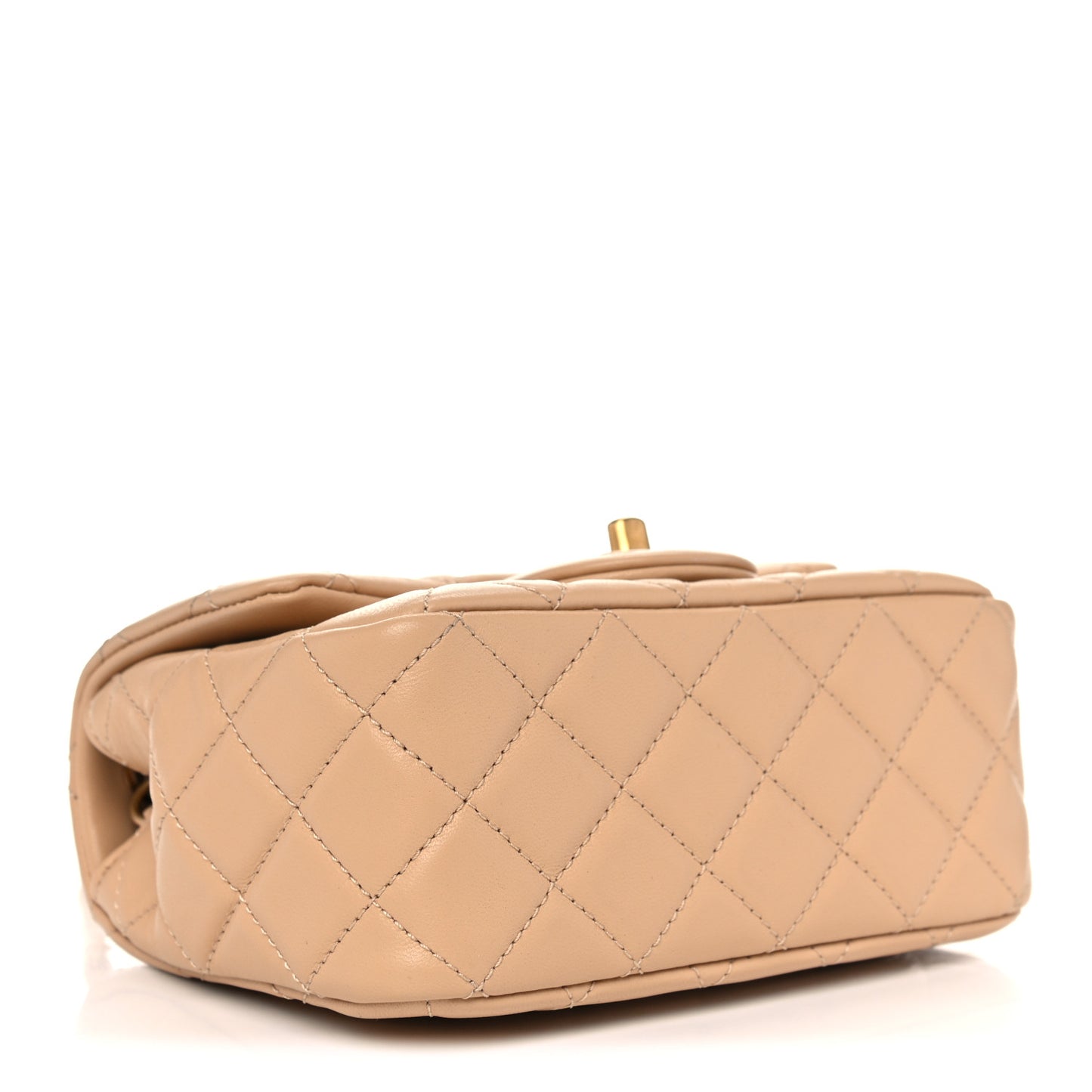 Lambskin Quilted Mini Pearl Crush Flap Beige