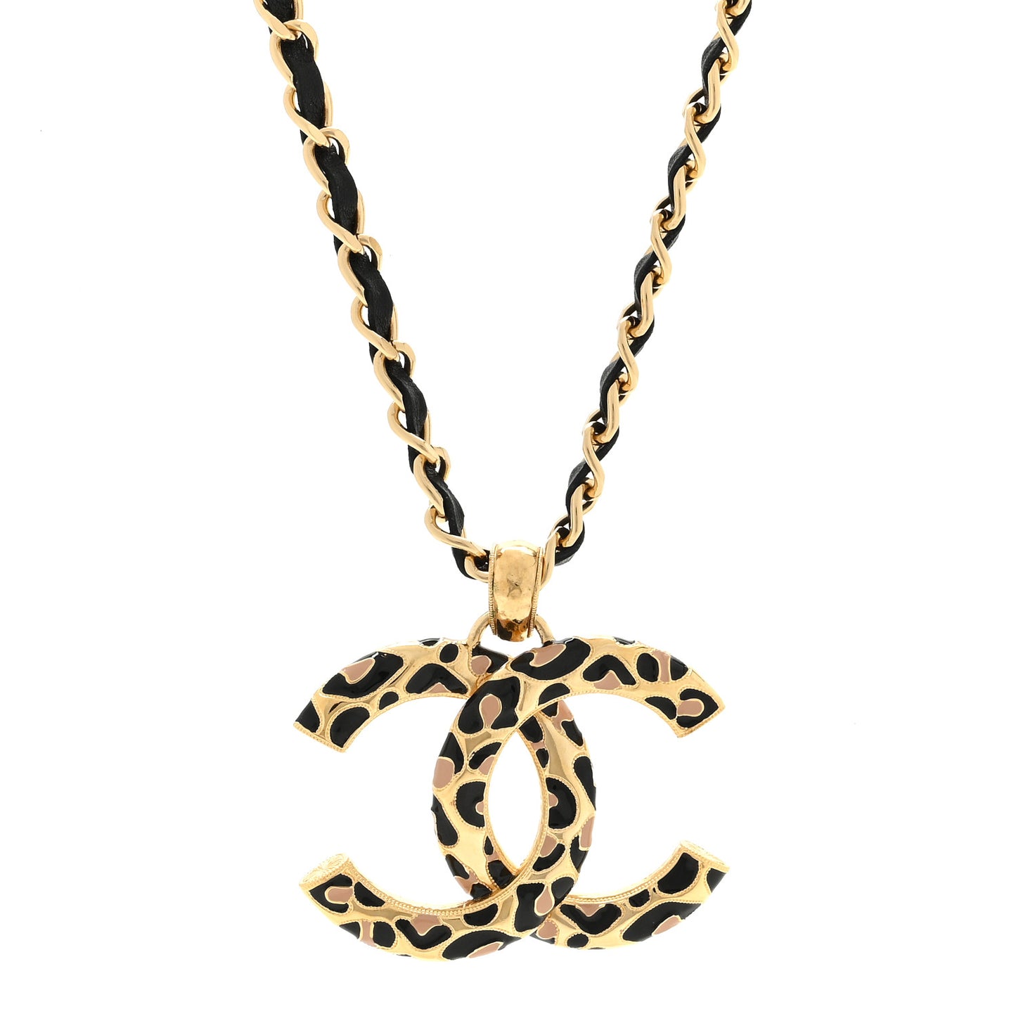 Lambskin Resin CC Pendant Necklace Gold Black Beige