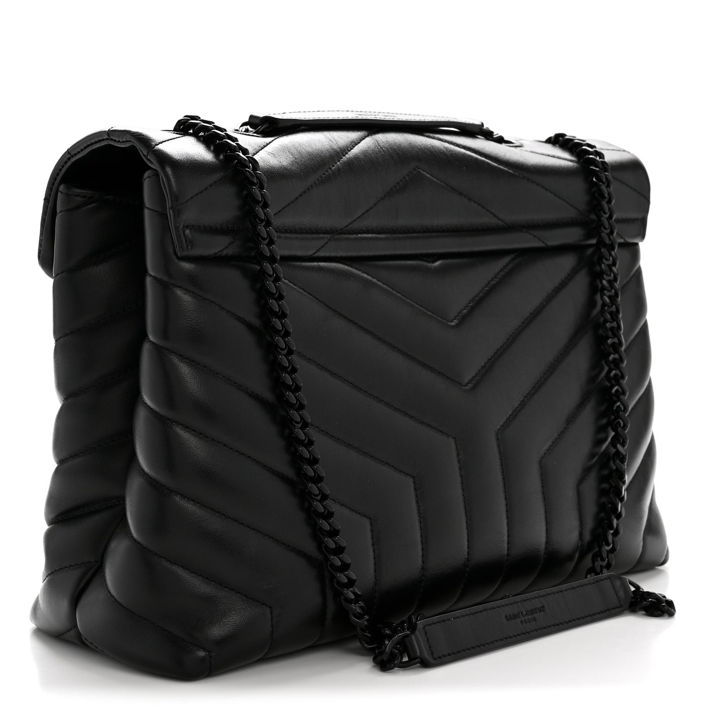 Calfskin Y Quilted Monogram Monochrome Medium Loulou Chain Satchel Black