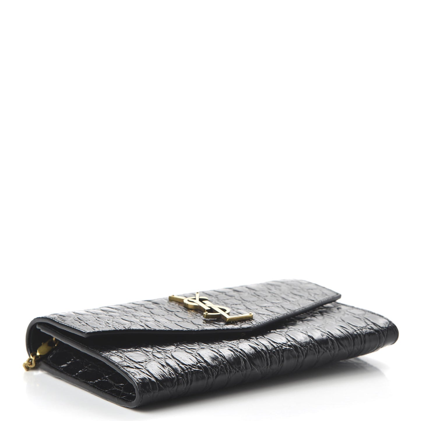 Calfskin Crocodile Embossed Monogram Uptown Chain Wallet Black