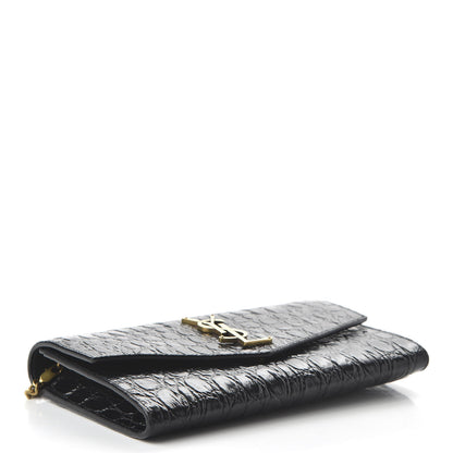Saint Laurent Calfskin Crocodile Embossed Monogram Uptown Chain Wallet Black 4 of 10
