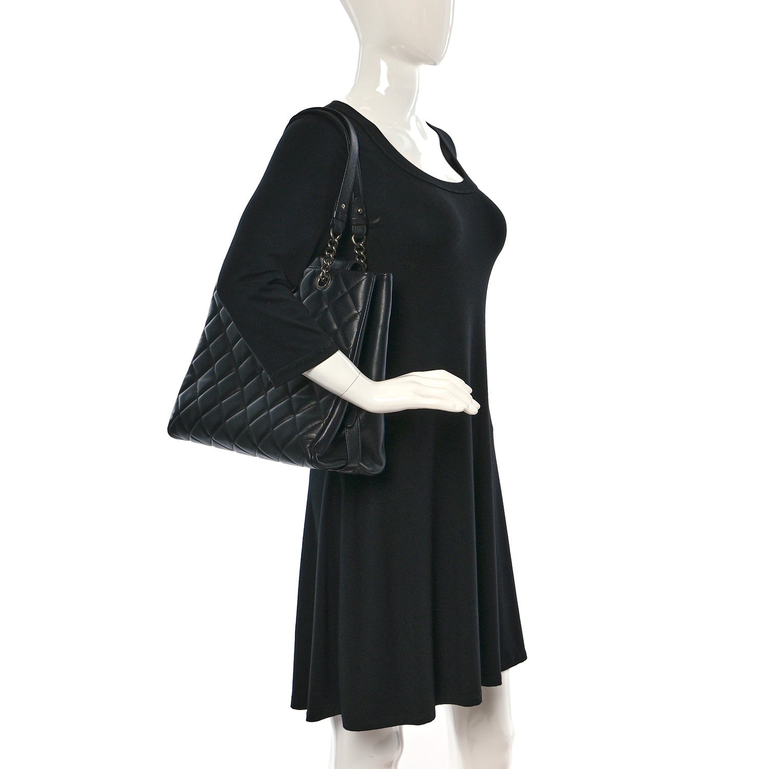 Chanel Metallic Goatskin Quilted Small City Rock Shopping Tote Black 2 of 9