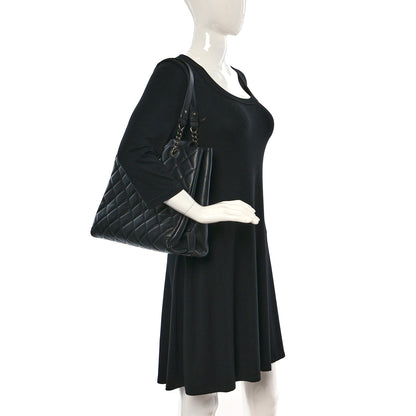 Chanel Metallic Goatskin Quilted Small City Rock Shopping Tote Black 2 of 9