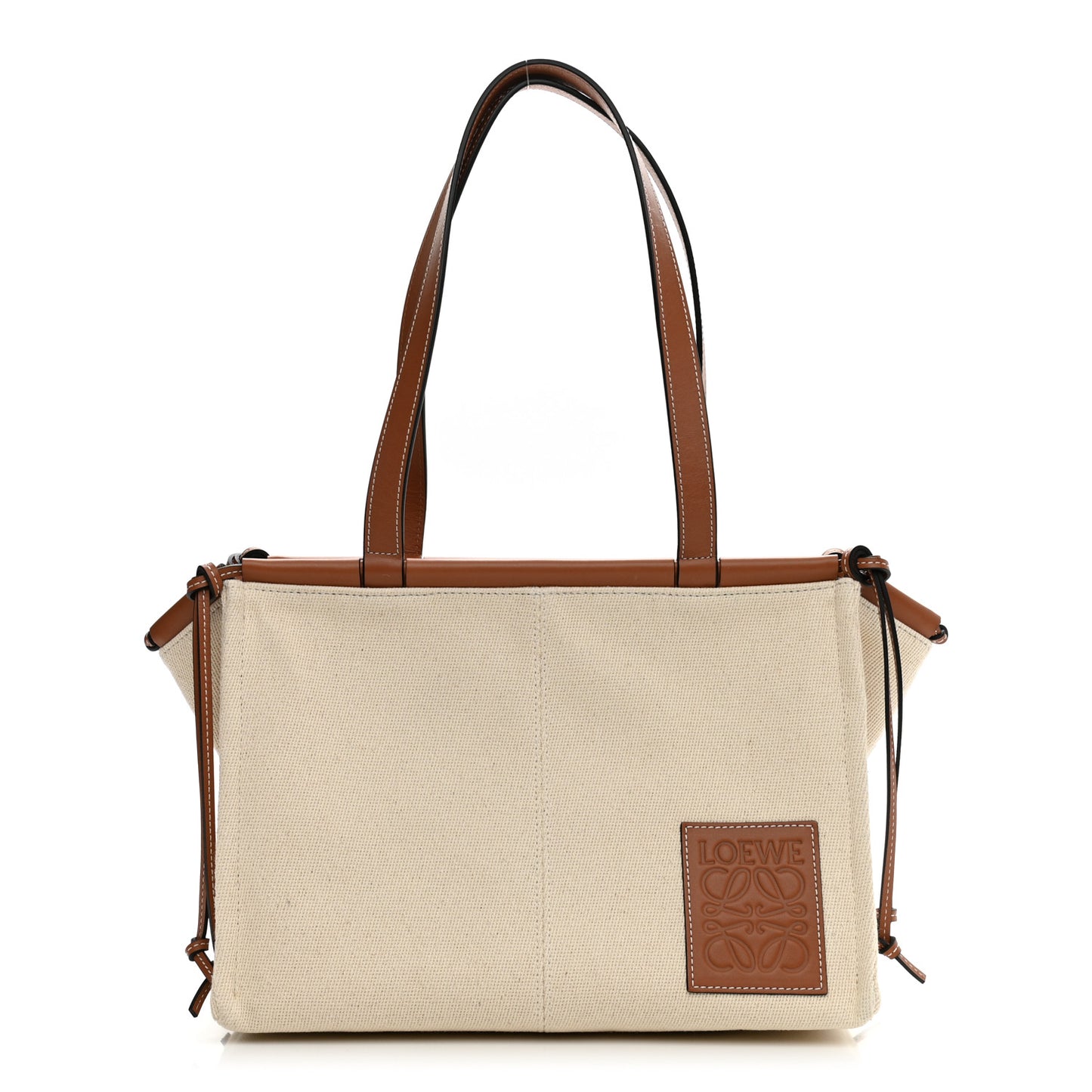 Canvas Calfskin Small Cushion Tote Beige
