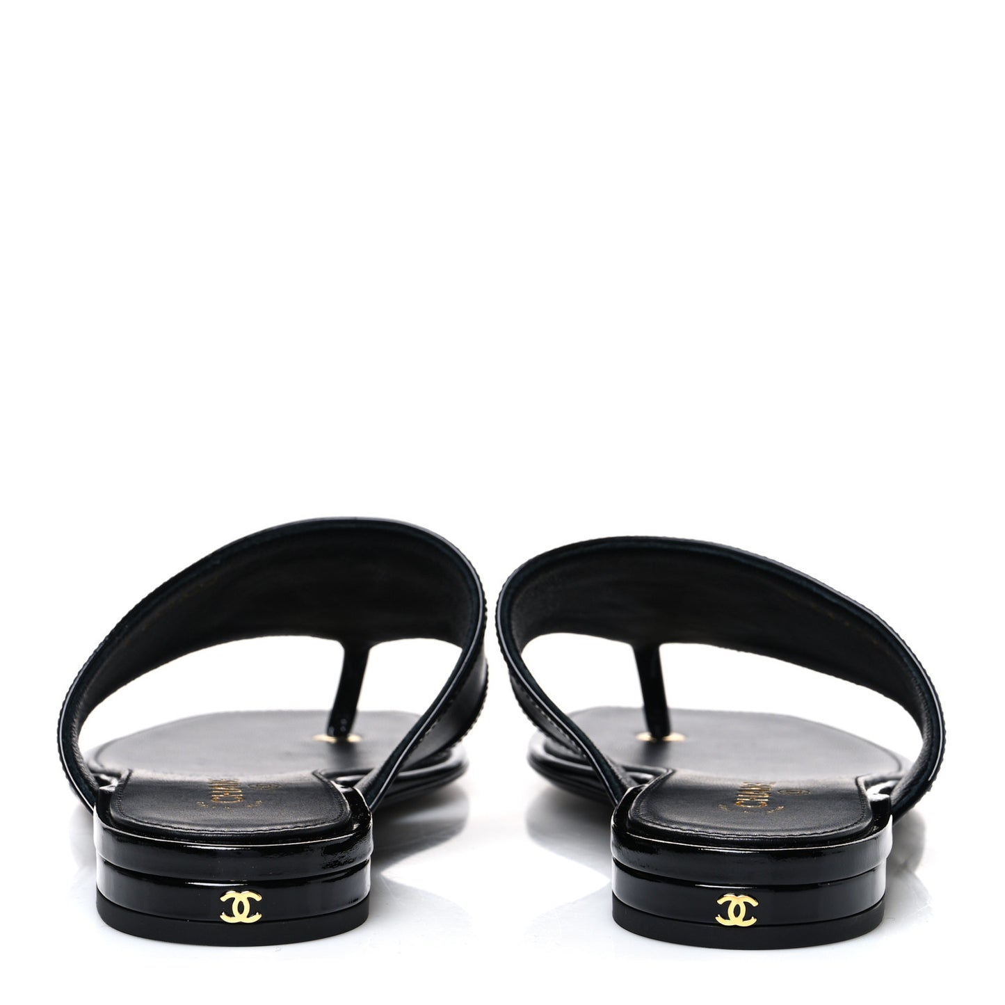 Lambskin Patent Calfskin CC Thong Sandals  37 Black