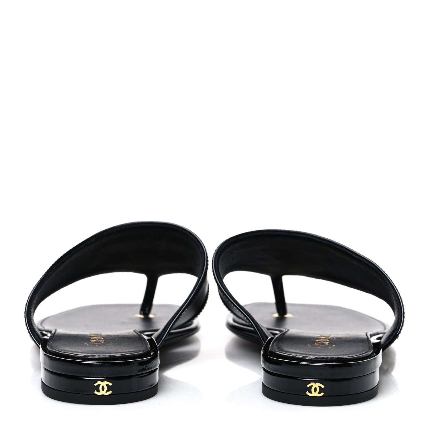 Chanel Lambskin Patent Calfskin CC Thong Sandals  37 Black 6 of 10