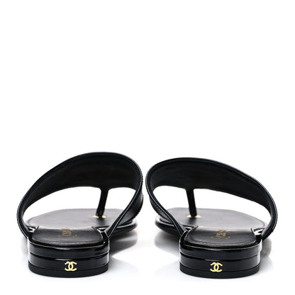 Chanel Lambskin Patent Calfskin CC Thong Sandals  37 Black 6 of 10