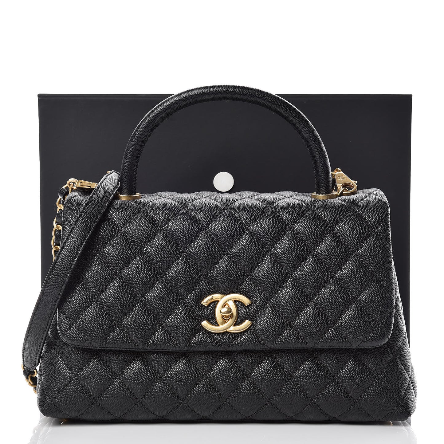 Caviar Quilted Small Coco Handle Flap Black