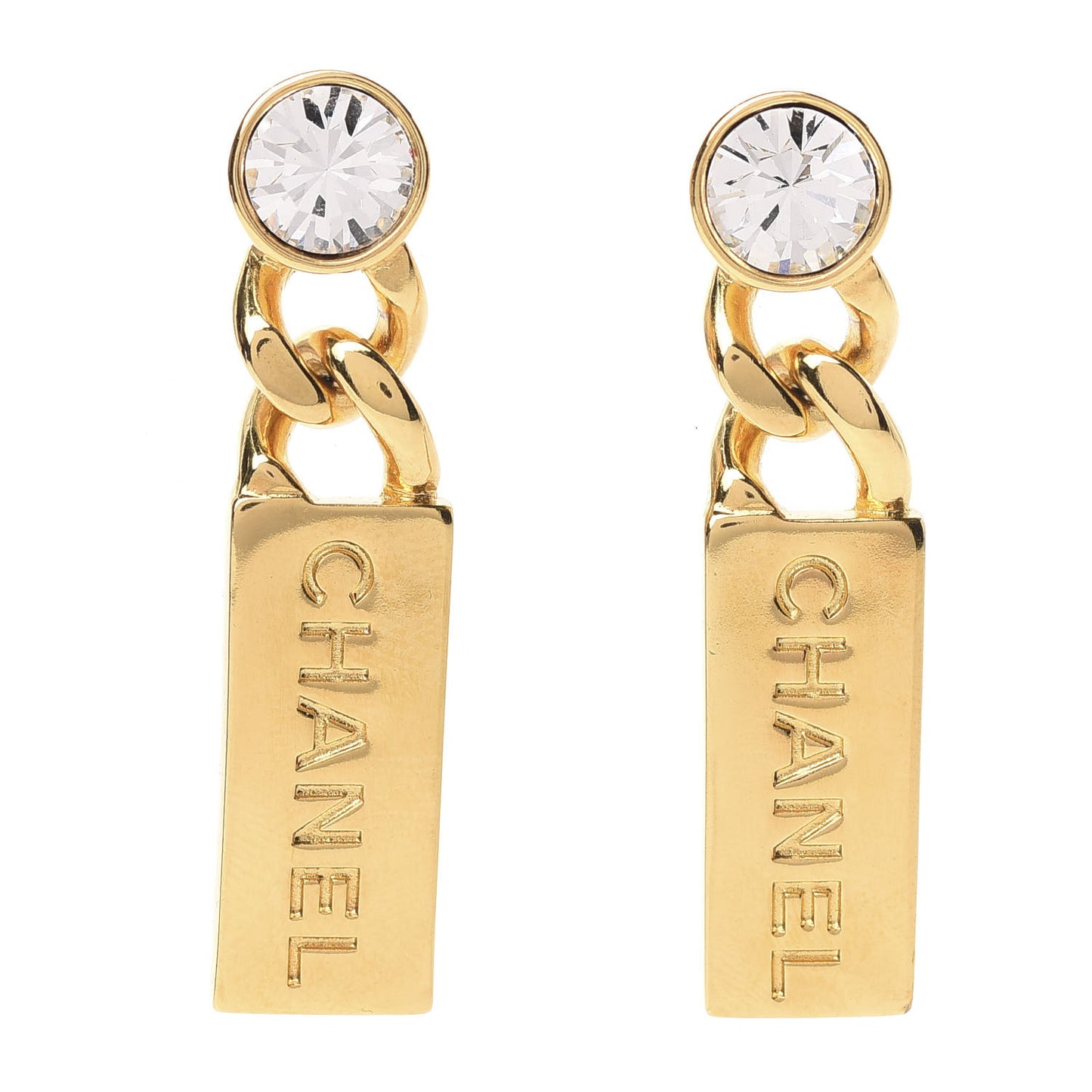 Crystal Tag Drop Earrings Gold