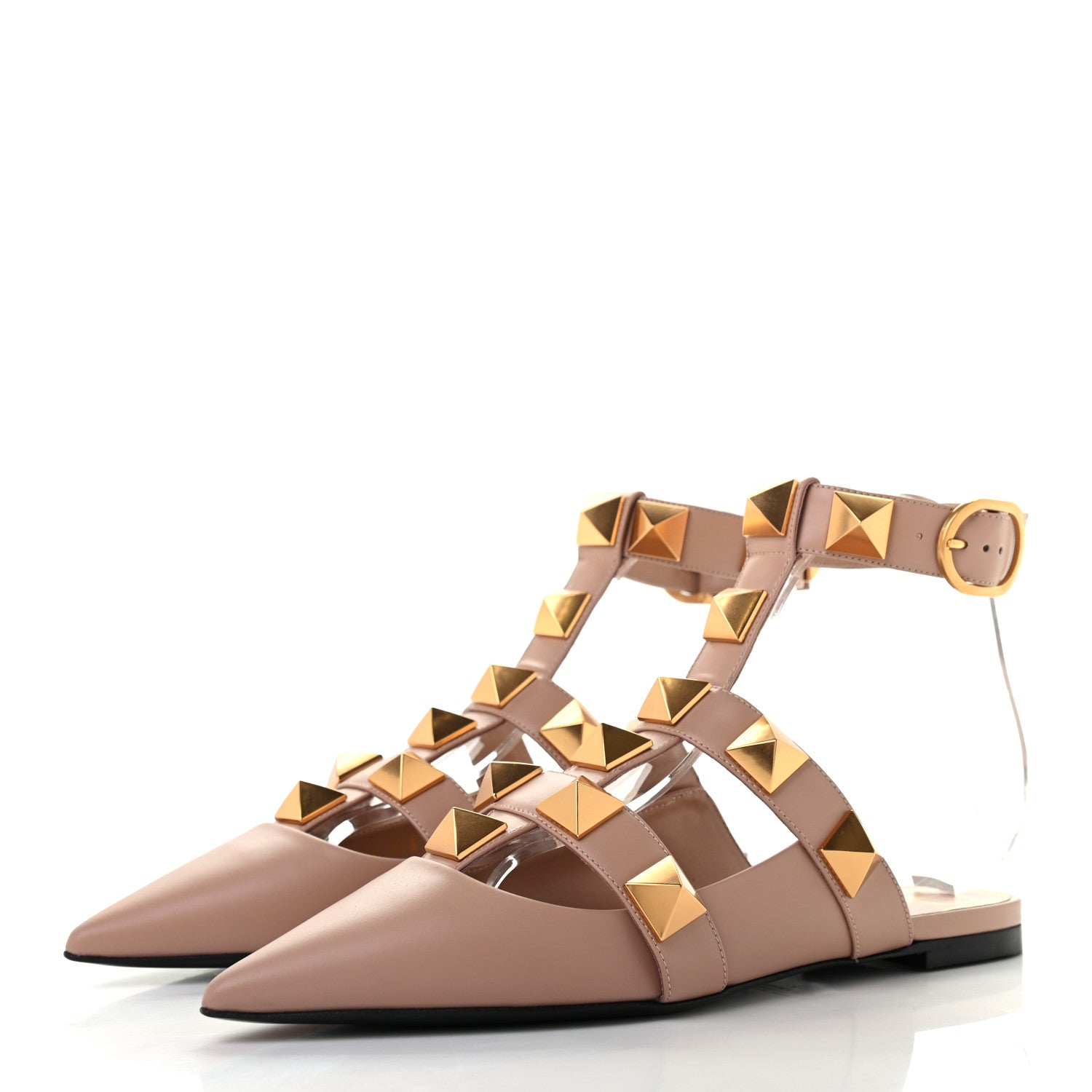 Valentino Garavani Calfskin Roman Stud Ankle Strap Flat Mules 38 Rose Cannelle 3 of 8