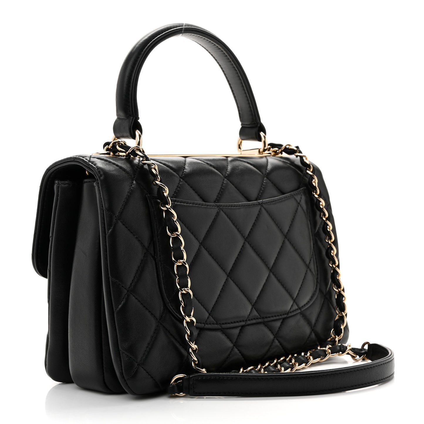 Lambskin Quilted Small Trendy CC Dual Handle Flap Bag Black