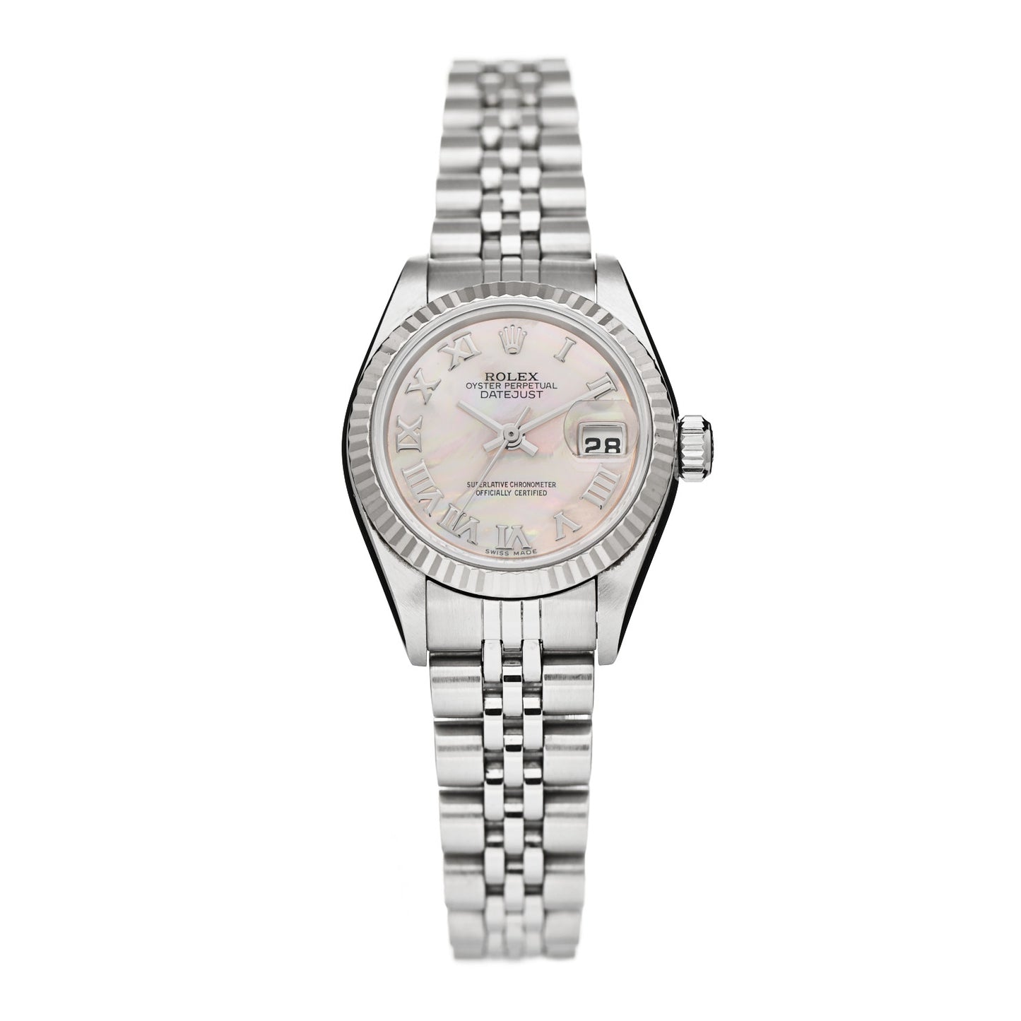 Stainless Steel 18K White Gold Mother of Pearl 26mm Oyster Perpetual Datejust Watch Roman 79174