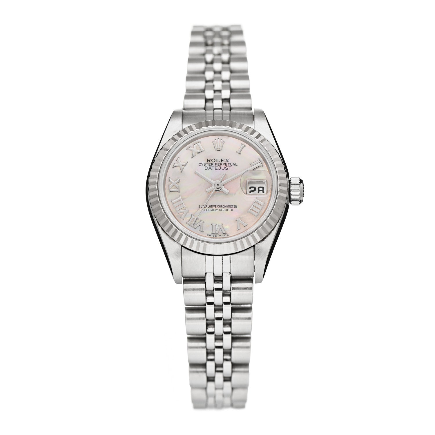 Rolex Stainless Steel 18K White Gold Mother of Pearl 26mm Oyster Perpetual Datejust Watch Roman 79174 1 of 4