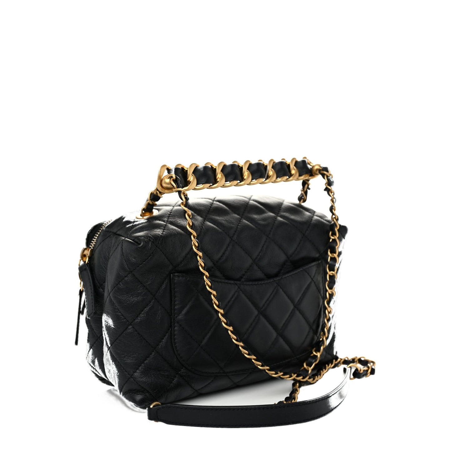 Calfskin Quilted Small Bowling Bag Black