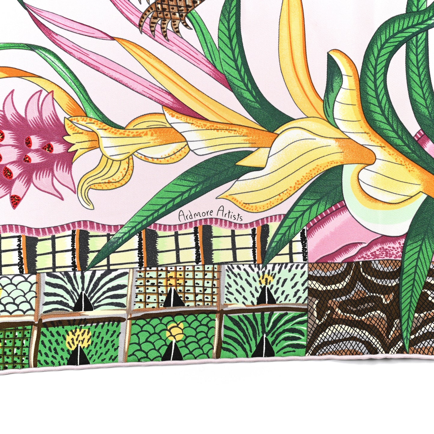 Silk La Marche Du Zambeze Scarf 90 Rose Pale Vert Jaune