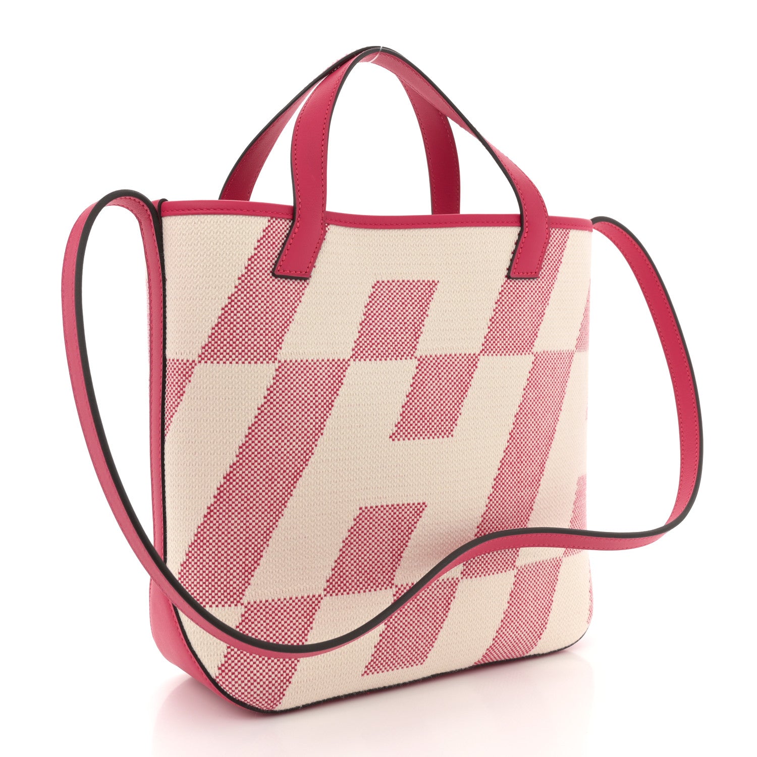 Hermes Swift Toile H Cabas H En Biais 27 Ecru Framboise 3 of 11