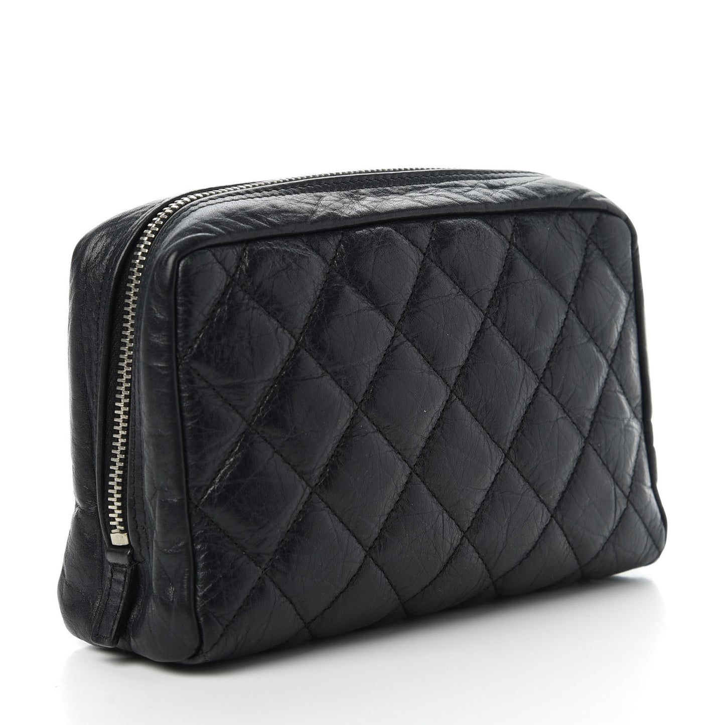 Aged Calfskin Quilted Cambon Cosmetic Case Black