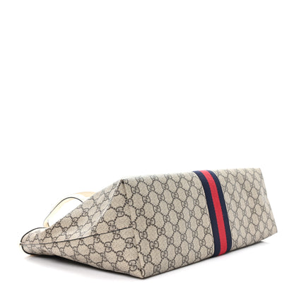 Gucci GG Supreme Monogram Textured Dollar Calfskin Web Medium Ophidia Shopping Tote Beige Ebony Mystic White 4 of 9