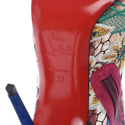 Christian Louboutin Mesh Guipure Wax LaceSuede Miss Tennis 100 Ankle Boots 37 Multicolor 5 of 9