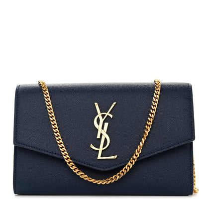 Saint Laurent Grain De Poudre Monogram Uptown Chain Wallet Blue Charron 1 of 8
