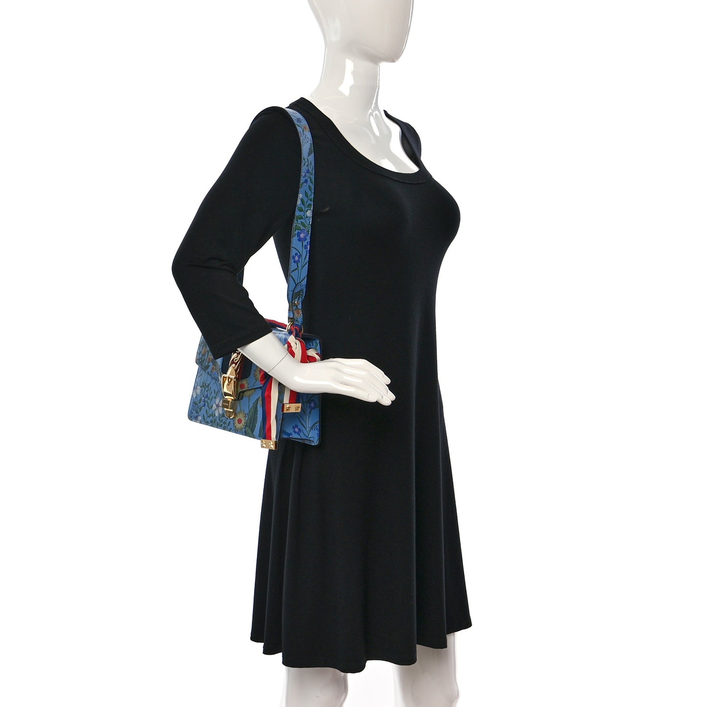 Shangai Calfskin Web New Flora Small Sylvie Shoulder Bag Azure