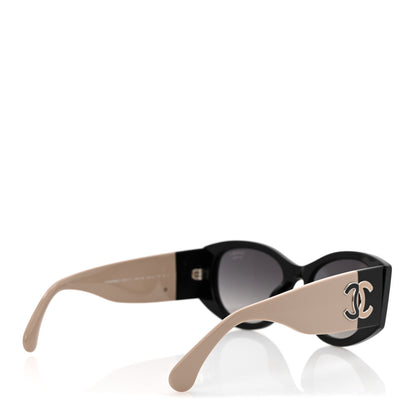 Chanel Acetate Polarized Rectangle Sunglasses 5524-A Black Beige 5 of 8