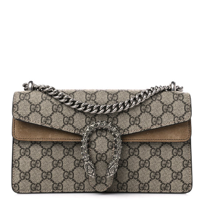 Gucci GG Supreme Monogram Suede Crystal Small Dionysus Shoulder Bag Beige Ebony Taupe 1 of 10