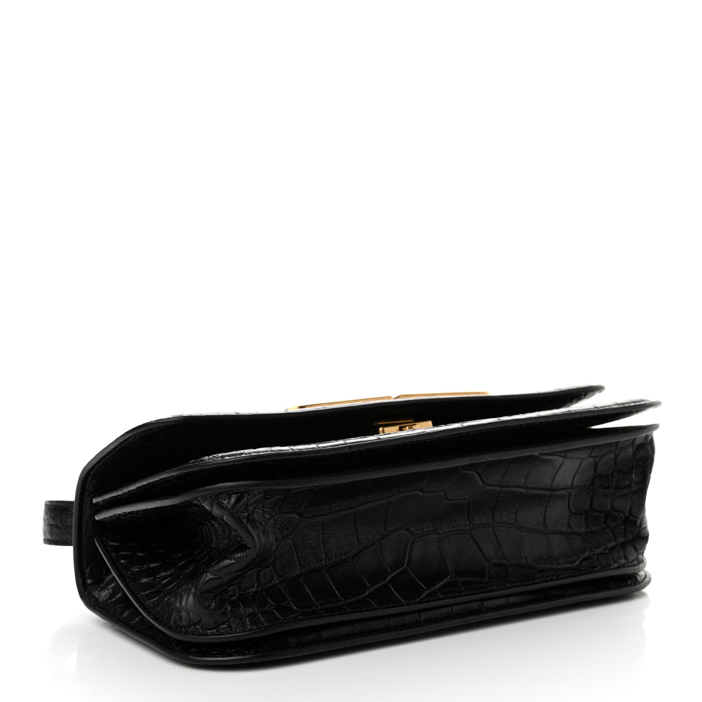 Extra Supple Calfskin Crocodile Embossed Small Gossip Bag Black