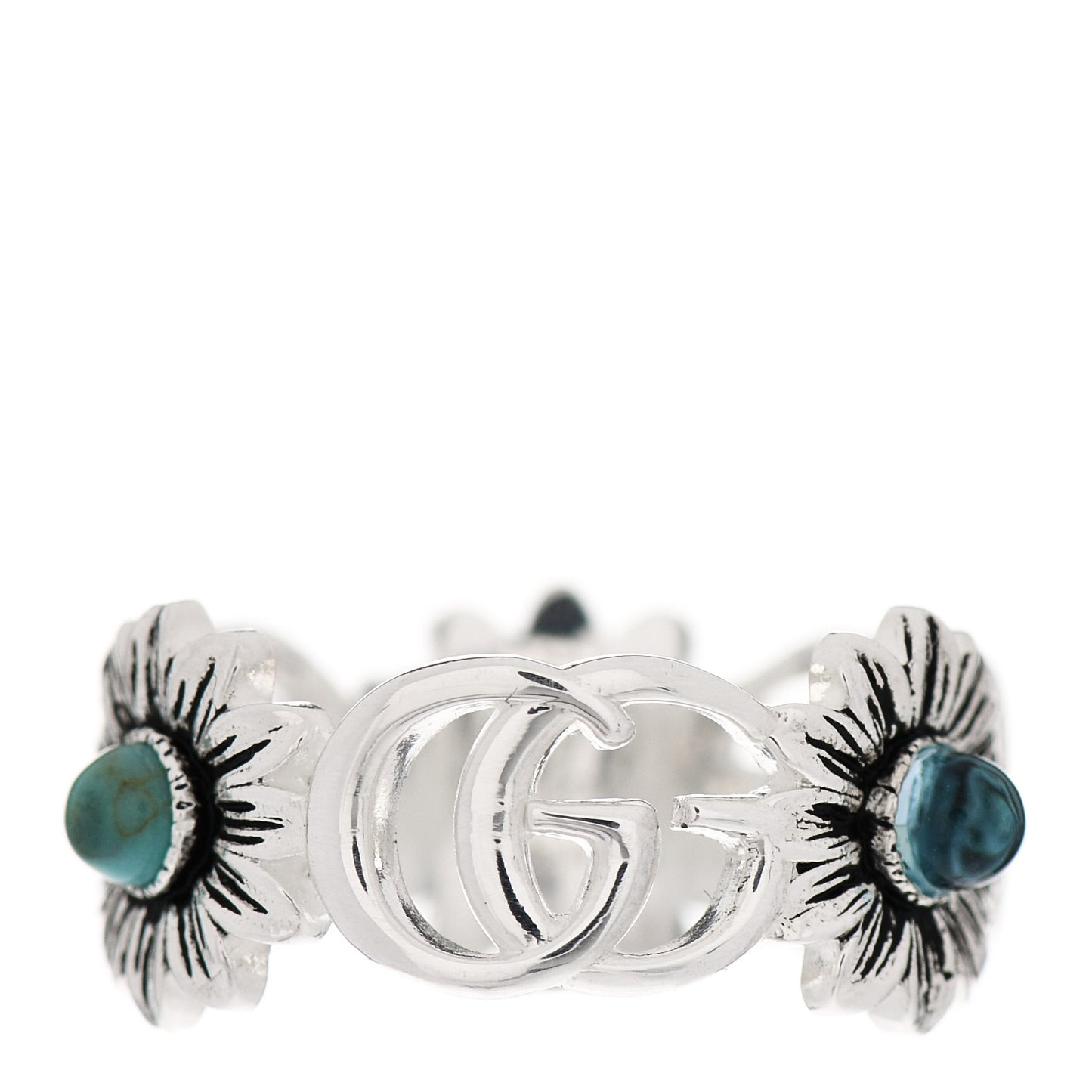 Sterling Silver Mother of Pearl Blue Topaz Flower Marmont Double G Ring 53 6.5