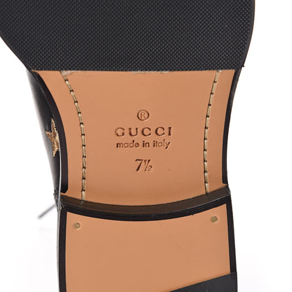 Gucci Calfskin Sylvie Web Bee Star Embroidered Mens Brogue Captoe Boots 7.5 Black 6 of 10