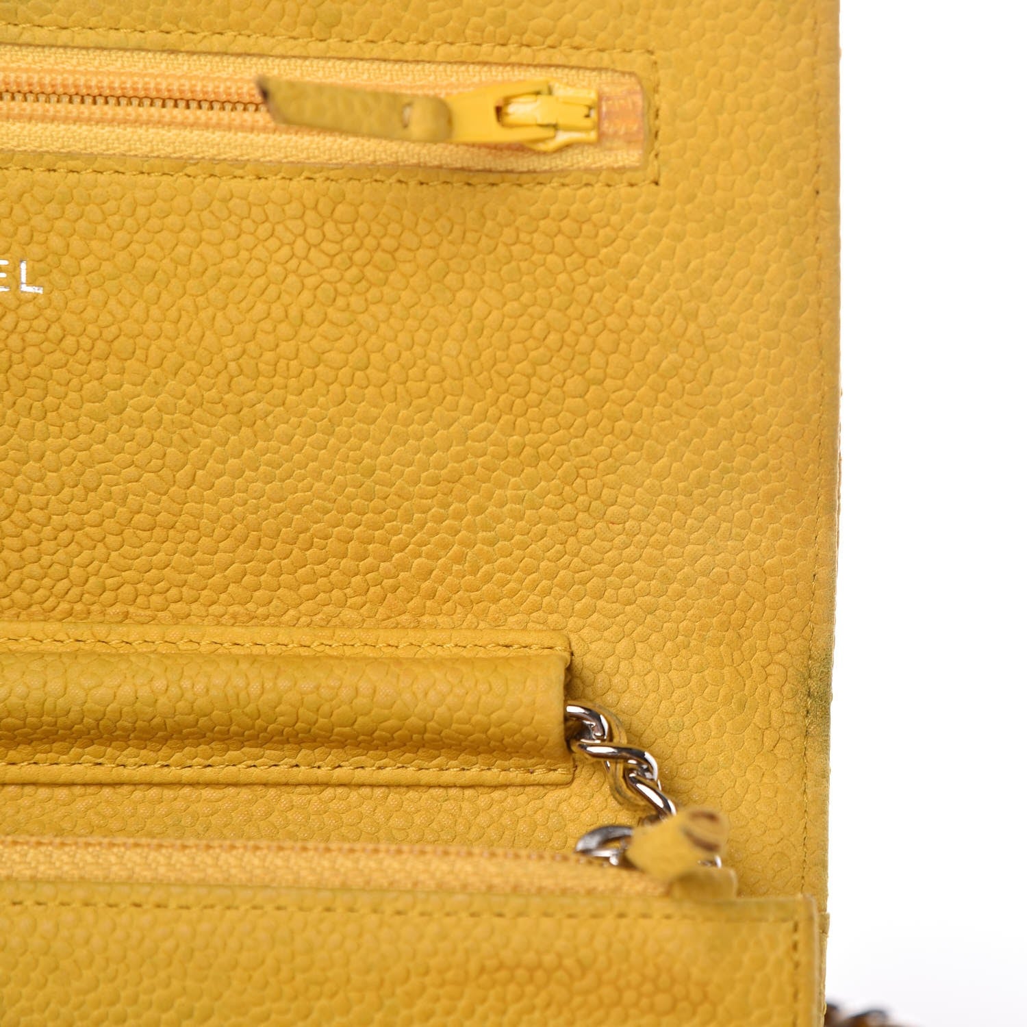 Chanel Iridescent Caviar Quilted Wallet on Chain WOC Yellow 9 of 16