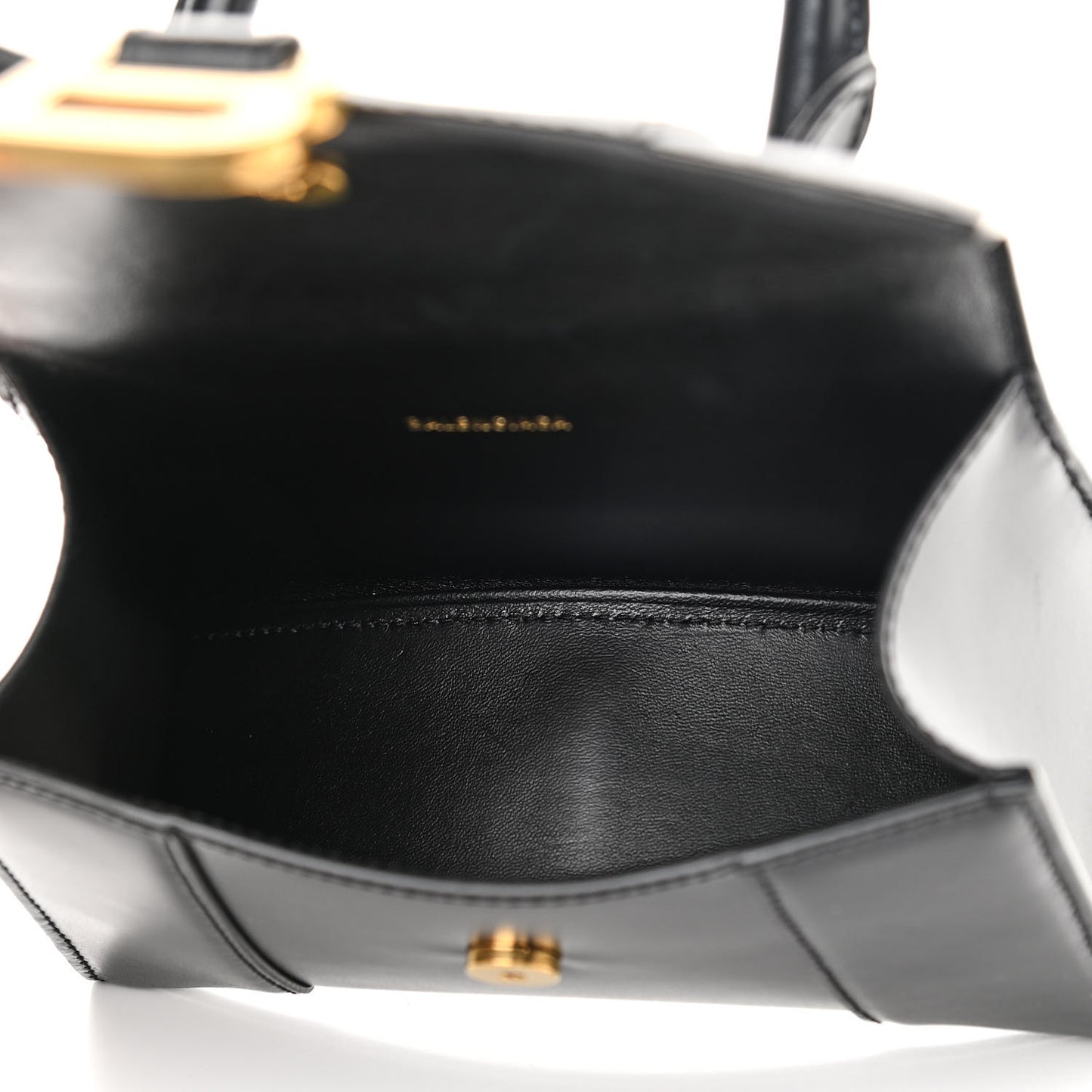 Shiny Box Calfskin Hourglass Top Handle Bag XS Black