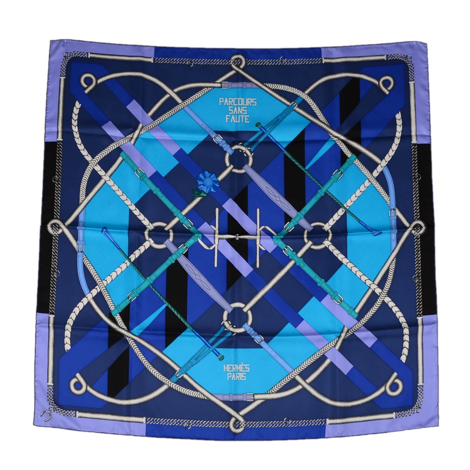 Hermes Silk Parcours Sans Faute Scarf 90 Ardoise Bleu Lagon Mauve 2 of 6