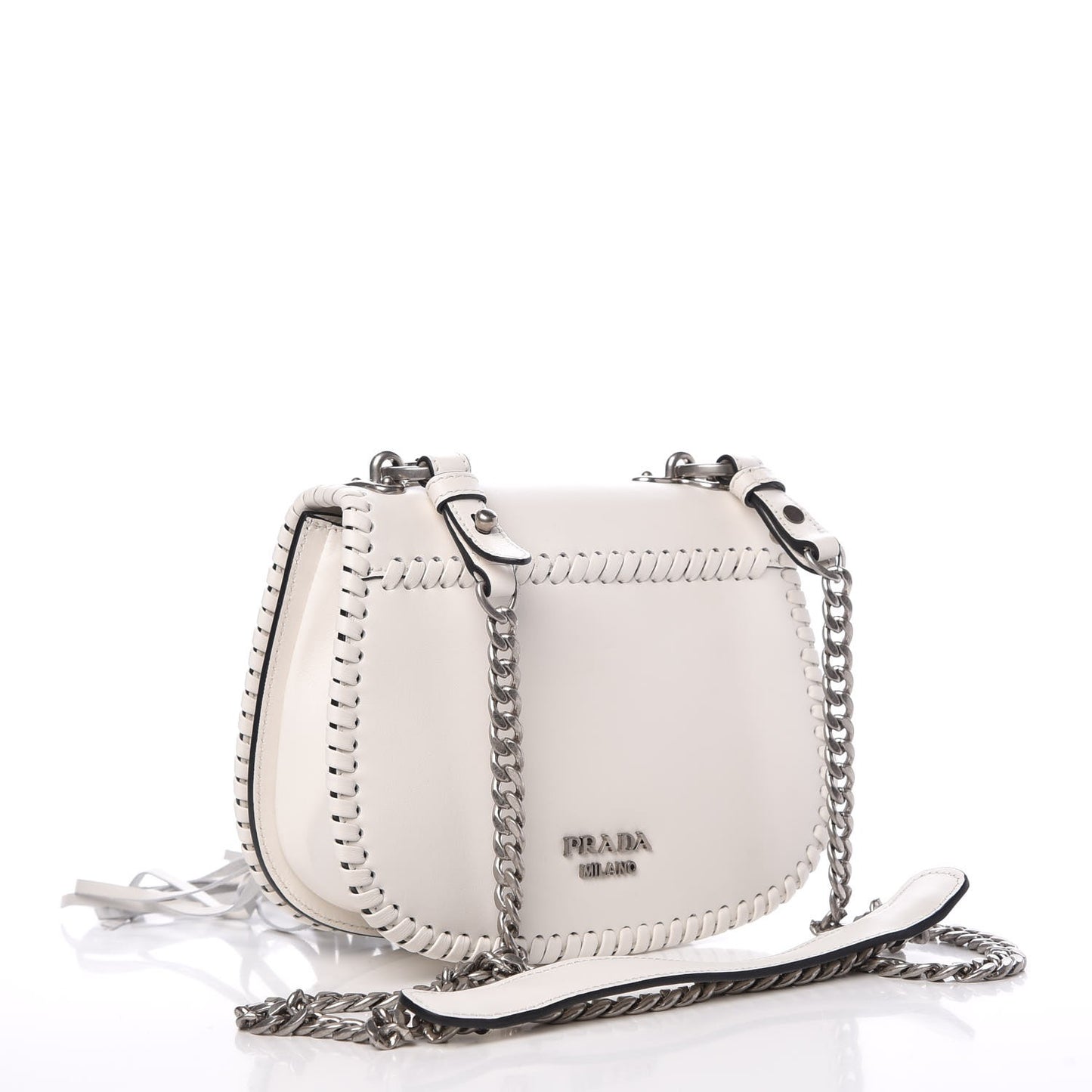 City Calf Whip Stitch Fringe Saddle Bag White