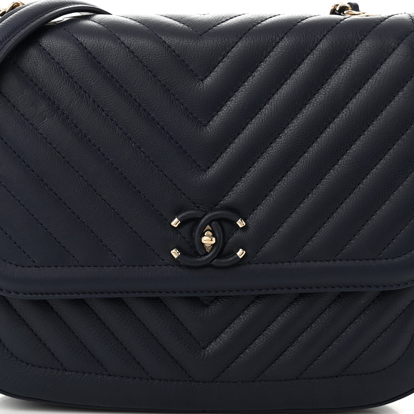 Calfskin Chevron Quilted Messenger Flap Navy