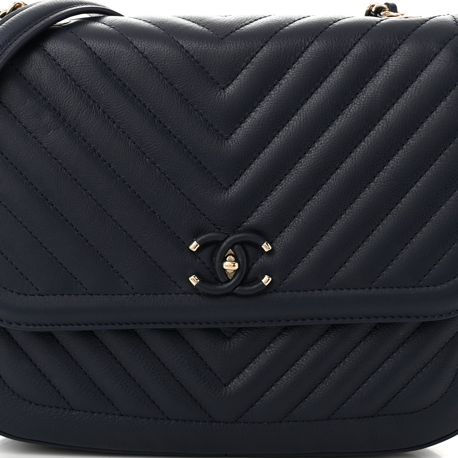 Chanel Calfskin Chevron Quilted Messenger Flap Navy 8 of 11