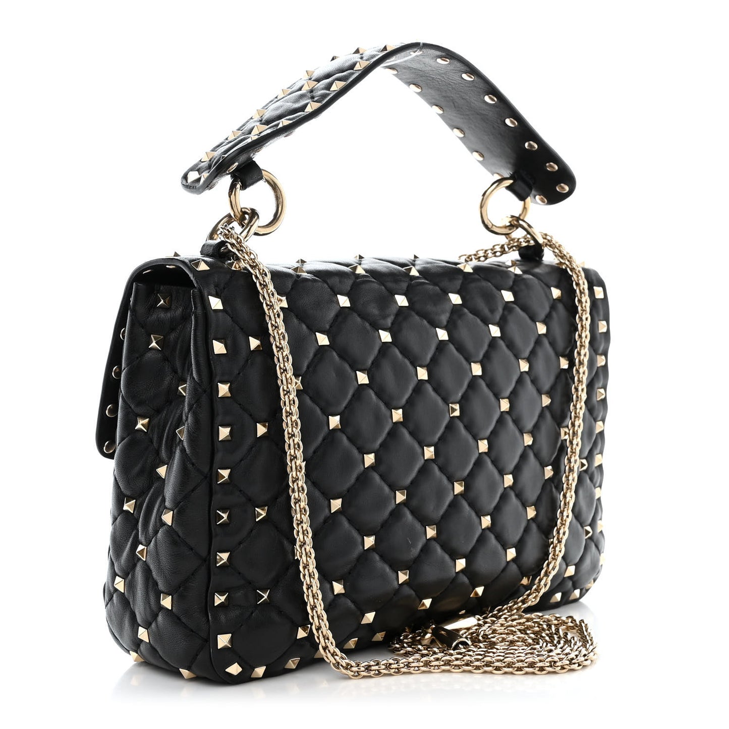 Lambskin Medium Rockstud Spike Shoulder Bag Black